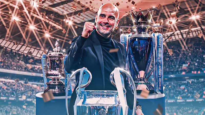 HLV Pep Guardiola ăn 3 với Man City